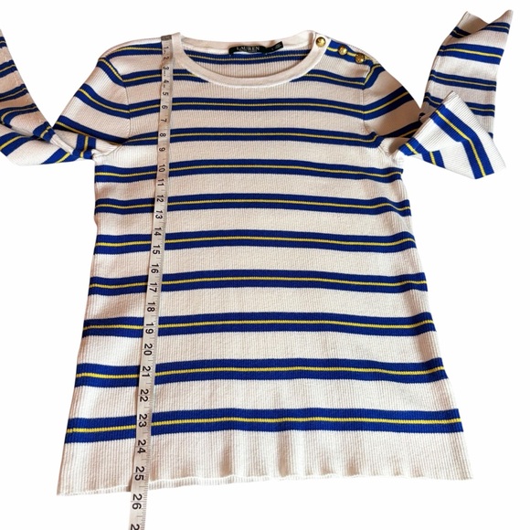 LAUREN RALPH LAUREN NAUTICAL STRIPED KNIT TOP SIZE LARGE GOLD BUTTONS - Picture 7 of 10